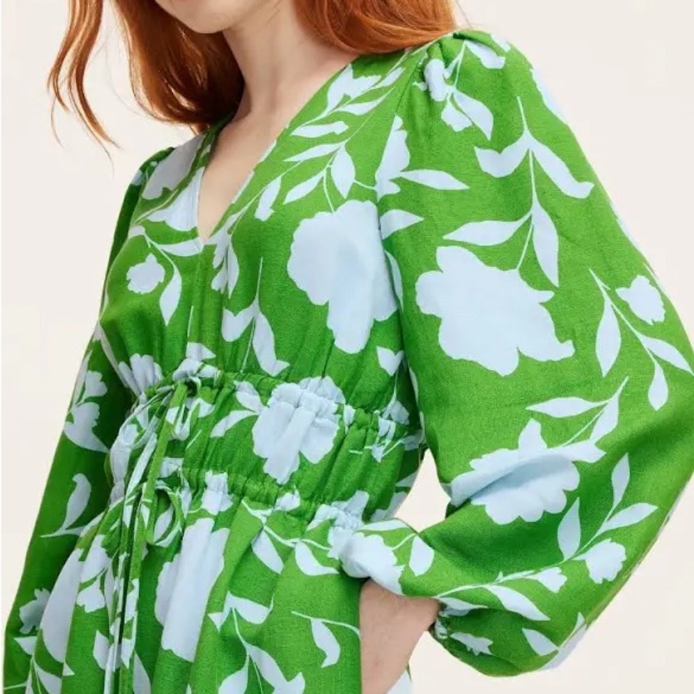 NWT Kate Spade x Target green Classic Rose Linen Long Sleeve Maxi Dress - XS